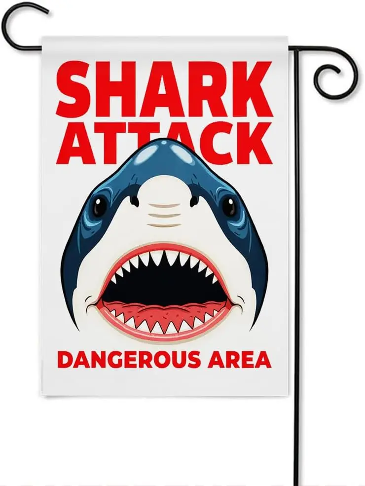 Moslion Shark Garden Flag Cute Ocean Animal Fish Sharks With Wide Mouth Sharp Teeth Flags Double-Sided Banner Welcome Yard F EEZ