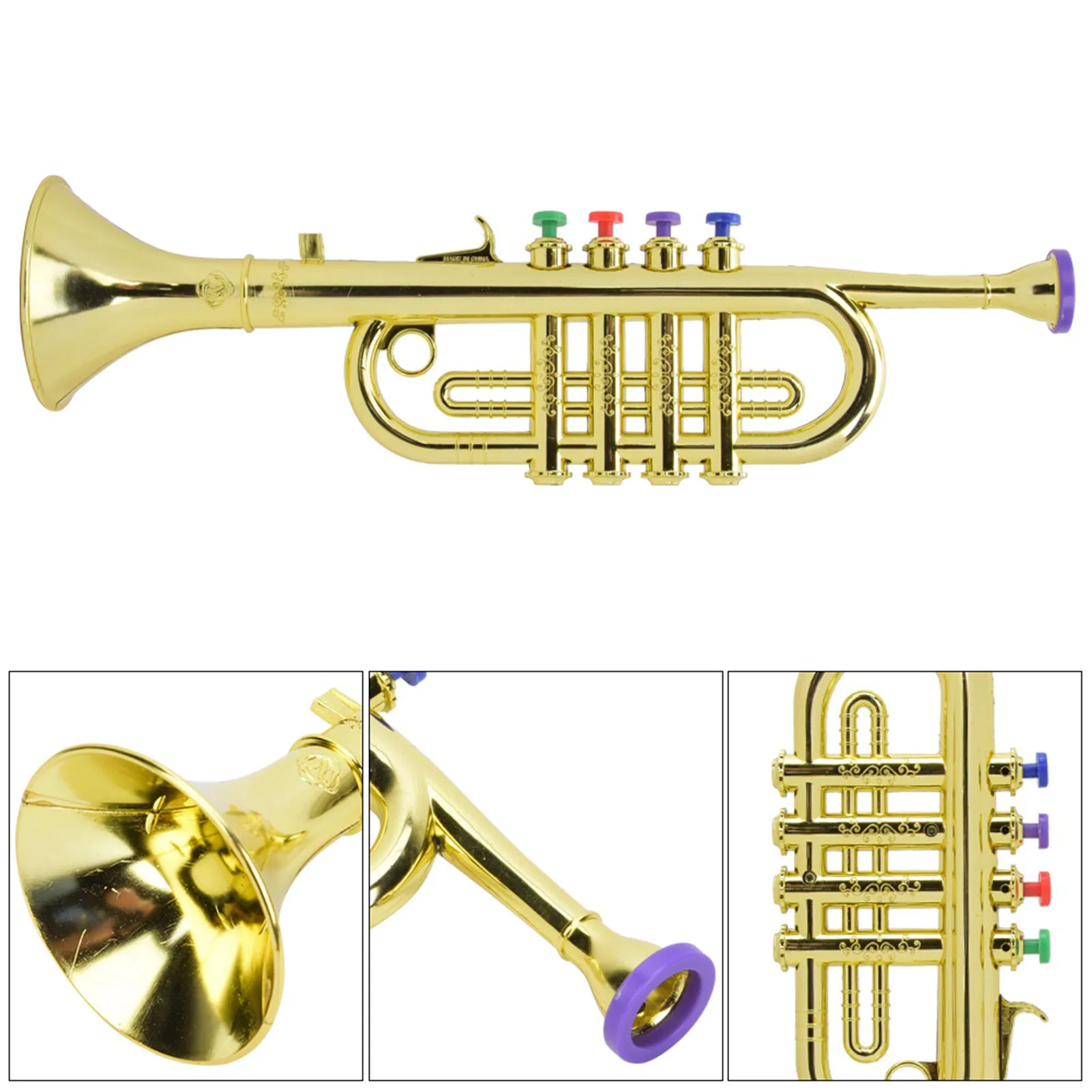 Plastic Trumpet Wind Instrument With 4 Colored Keys for Early Developmental Music Education Toy for Kids Childrens