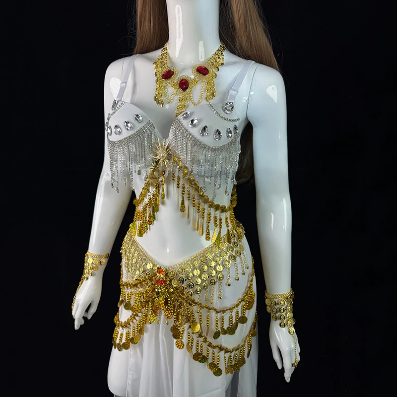 اسحب كوينز زي امرأة تظهر البدلة مثير غريبة بريق المرحلة زي حفلة الهذيان الملابس جوجو راقصة الزي الذهب الأبيض VDL4995