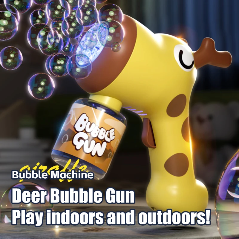 Kawaii Electric Bubble Gun Toy with Light Animal Deer Dog Soap Bubbles Blower Machine Maker Summer Outdoor Games Girls Boy Toy