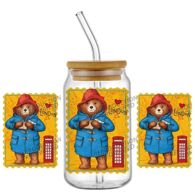 

Paddington Brown Bear UV DTF Cup Wraps для водонепроницаемых наклеек UVDTF на 16 унций, наклейки для стеклянных чашек, кружка, подарочная наклейка «сделай сам»