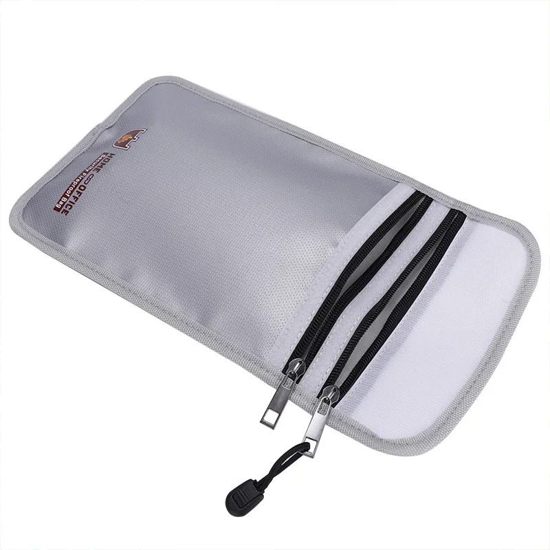Fireproof Document Bag Waterproof File Organiser File Storage Case with Zipper Hook Loop Silicone Coated Glass Fiber Phone Bag