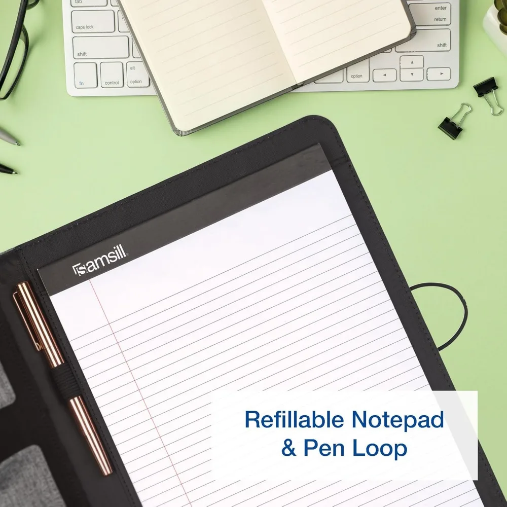 Samsill Professional Padfolio، مادة زجاجة مياه معاد تدويرها، rPET، محفظة أعمال للرجال والنساء، مع كتابة 8.5 × 11