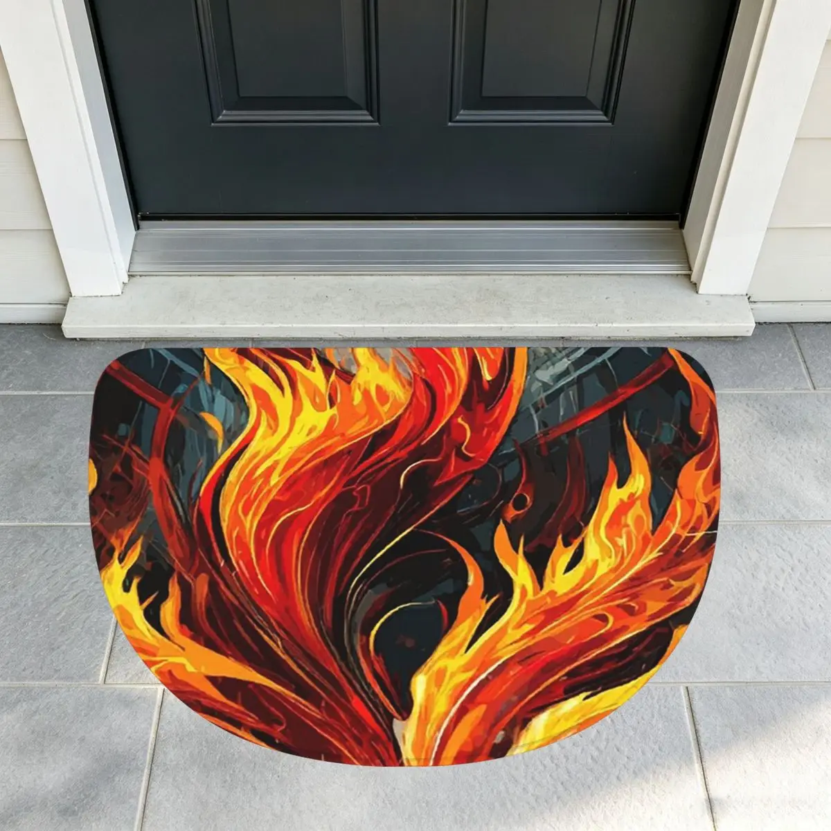 Symphony Abstract Fire Flame Art Soft Flannel Half Round Doormat Non Slip Bathroom Mat Absorbent Floor Carpet for Home Bedroom
