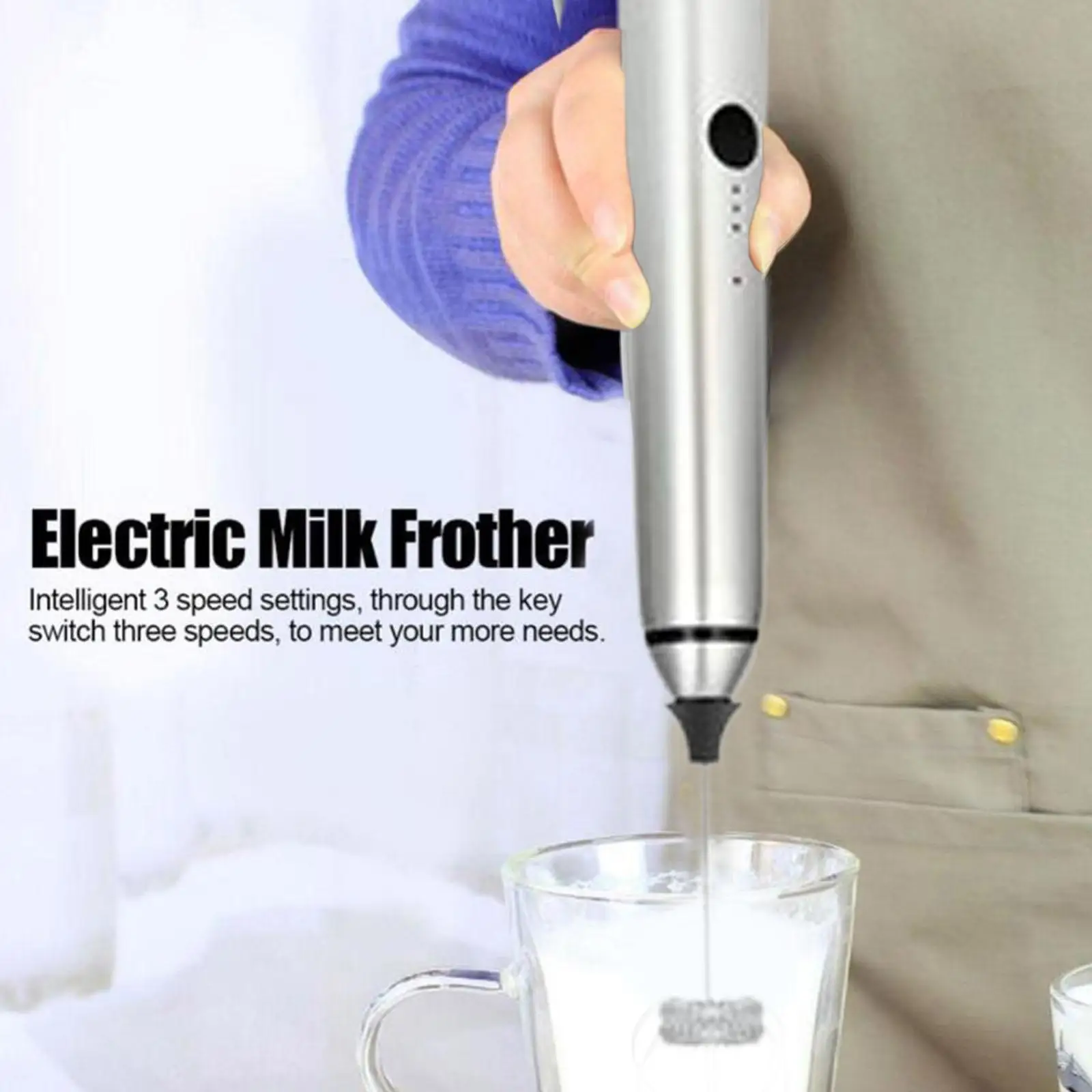 Handheld Coffee Frother Spring Head Whisks Portable Kitchen Gadget Electric Whisk for Hot Chocolate Matcha Cappuccino Latte Milk