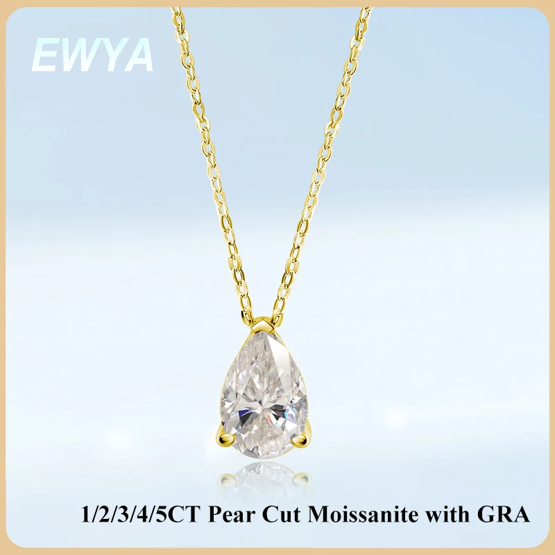 

EWYA Pear Cut 1/1.5/3/4/5CT D Color Moissanite Pendant Necklace for Women Men 925 Silver Waterdrop Solitaire Diamond Neck Chain