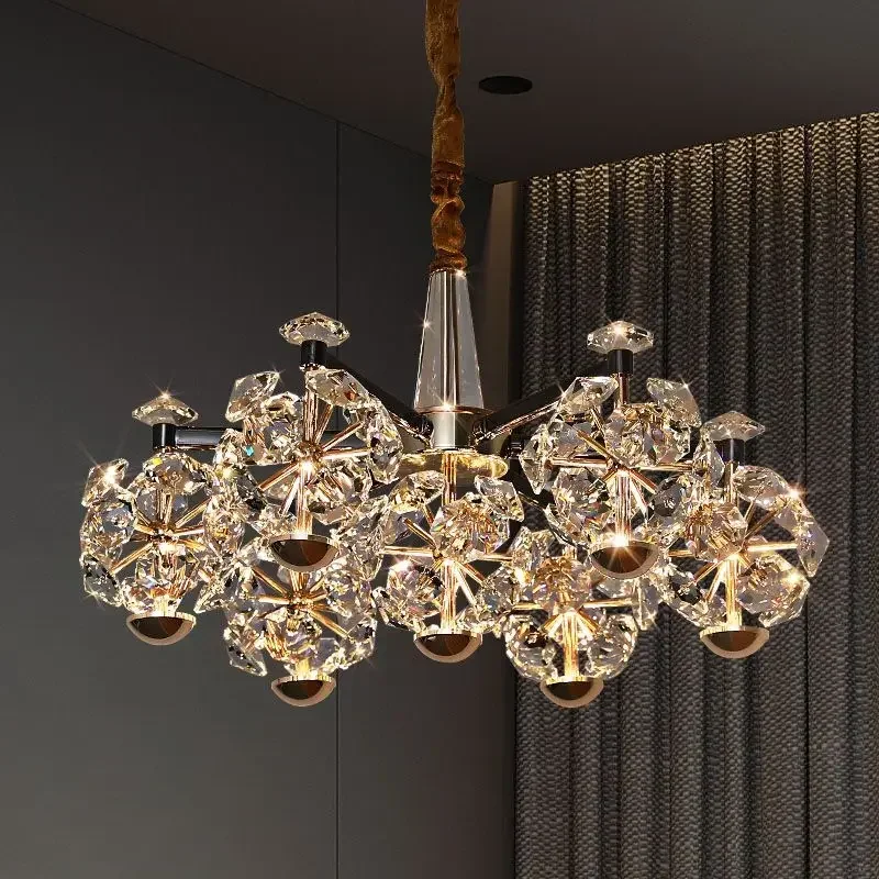 Modern luxury crystal flower villa living room chandelier Duplex building light luxury bedroom living room pendant light