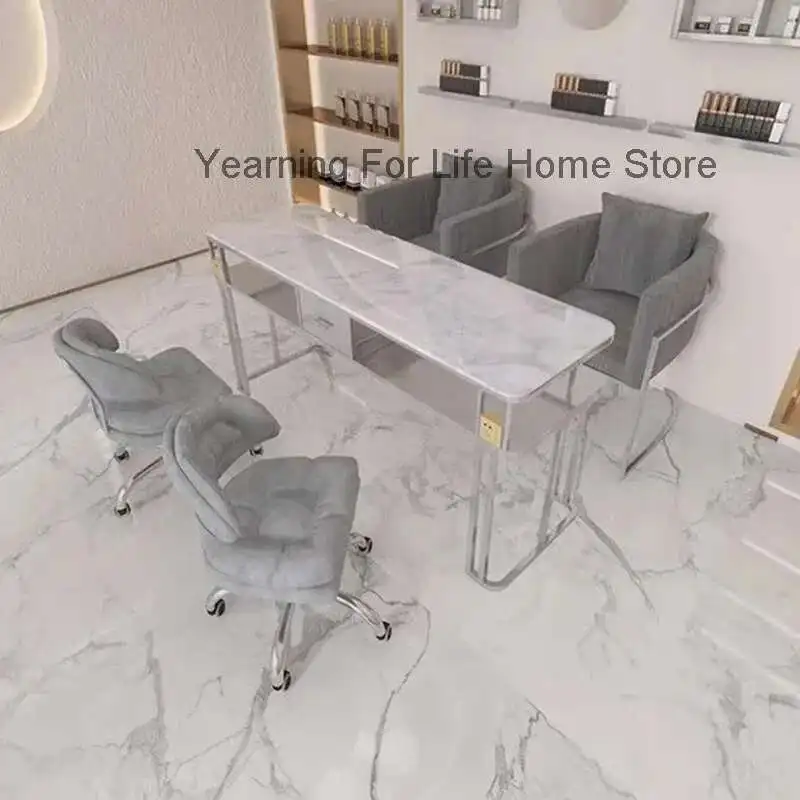 

Desk Workstation Nail Table Accessories Kawaii Reception Barbershop Nail Table Aesthetic Glass Tavolo Unghie Manicure Furniture