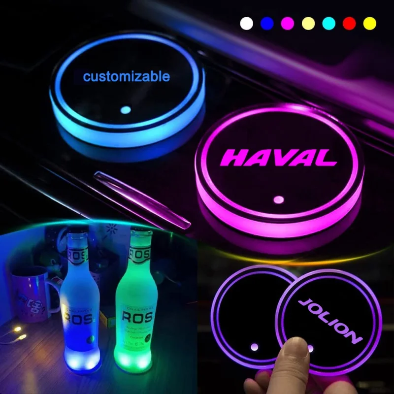 Car Led Lights For Haval Series Jolion H6 H9 Dargo F7 F7X Auto Interior Accessories Cup Holder Ambient Lamp 2pcs Customizable