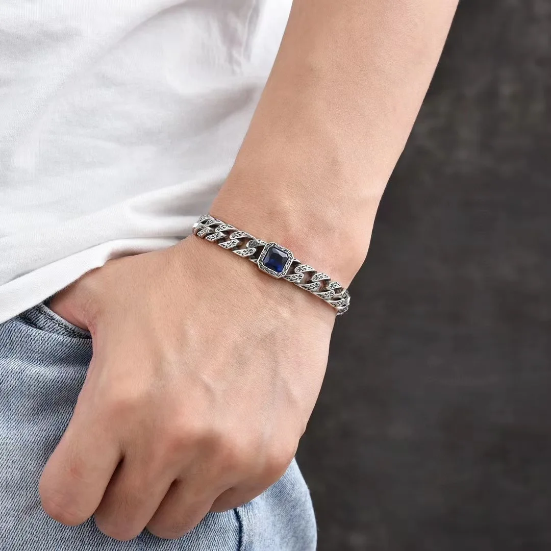 HX New Square Rattan Grass Pattern Bracelet for Men Mediterranean Style Cuban Chain Fashion Accessories Jewelry