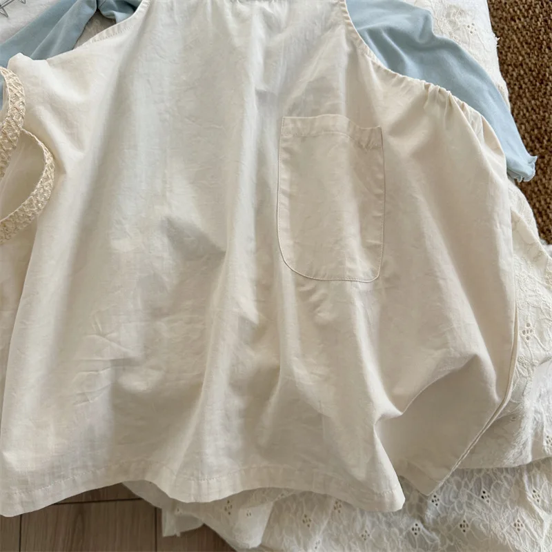 تنورة أنيقة للفتيات لعام 2025 بدون أكمام للربيع والخريف منتج جديد فستان فضفاض بلون سادة مكدس للأطفال