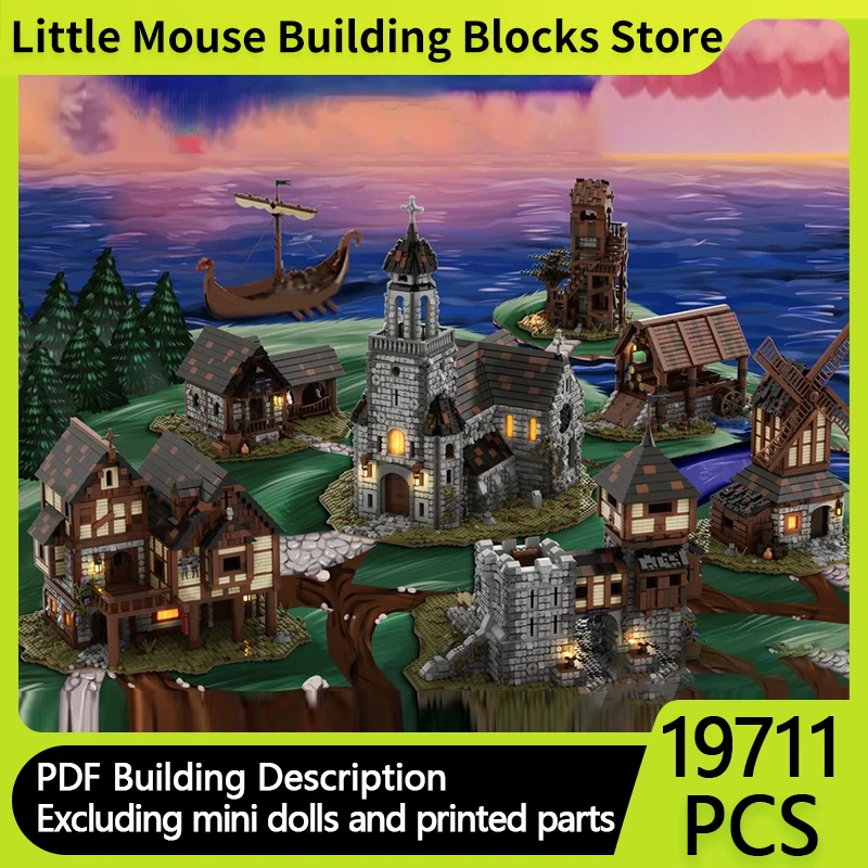 

City Street View Model MOC Building Bricks Medieval Village Modular Technology Gifts Holiday Assemble Children Toys Suit
