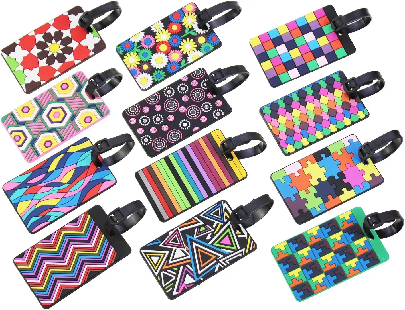 

12 Pieces Luggage Tags for Travel Suitcase Labels with Geometric Pattern