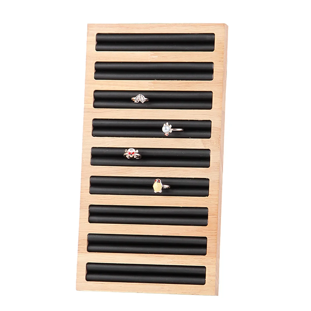 

Bamboo Wood Jewelry Tray Black Ring Display Organizer For Dressing Table Makeup Shelf Storage Ring Showcase Holder