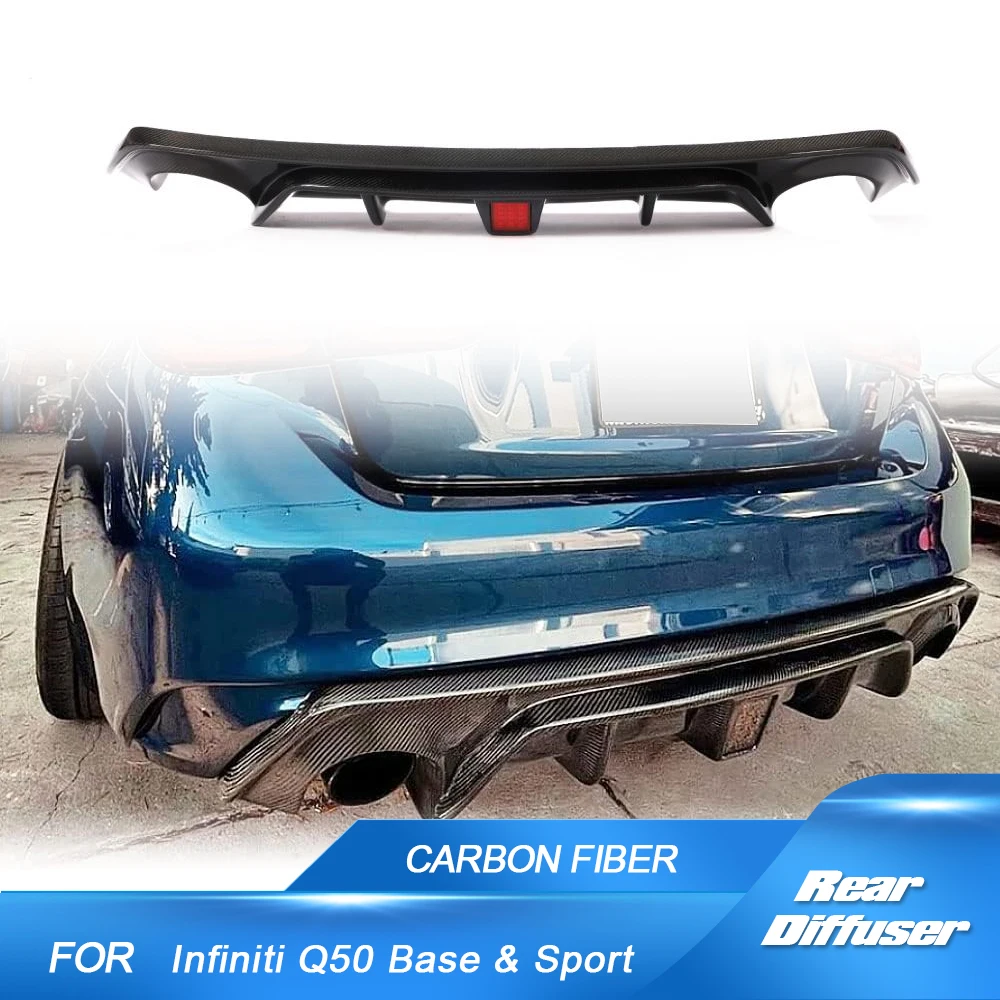 Carbon Fiber Car Rear Diffuser for Infiniti Q50 Base Sport Sedan 2018-2023 Rear Bumper Spoiler With Red LED Brake Light Spoiler