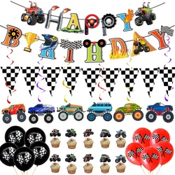 Truck Birthday Party Supplies Happy Birthday Banner Monster Truck Banner Bunting Flags Hanging Swirls Balloons Cupcake Toppers