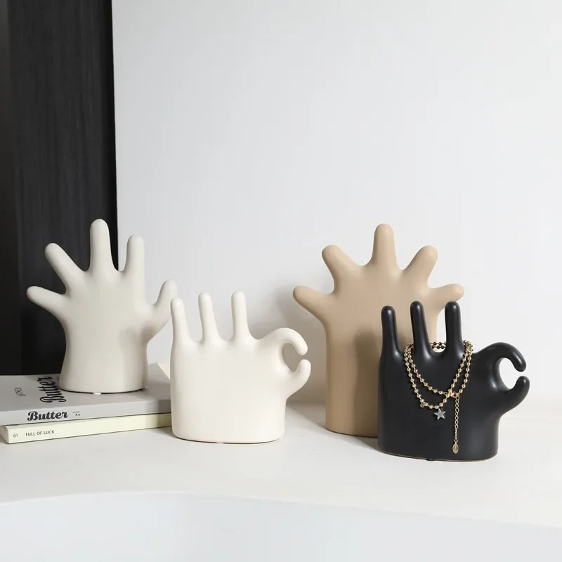 Minimalist Ceramic Hand Jewelry Display Stand for Rings, Earrings and Bracelets,Ceramic Hand Shaped Jewelry Holder,Home Ornament