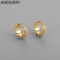 ANENJERY Zircon Leaves Hoop Earrings for Women Exquisite Buckle Earrings Birthday Gift