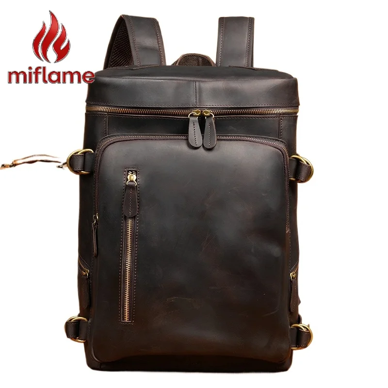 

Men's Crazy Horse Leather Backpack Vintage Retro Distressed Genuine Cowhide Laptop Travel Rucksack Business Casual