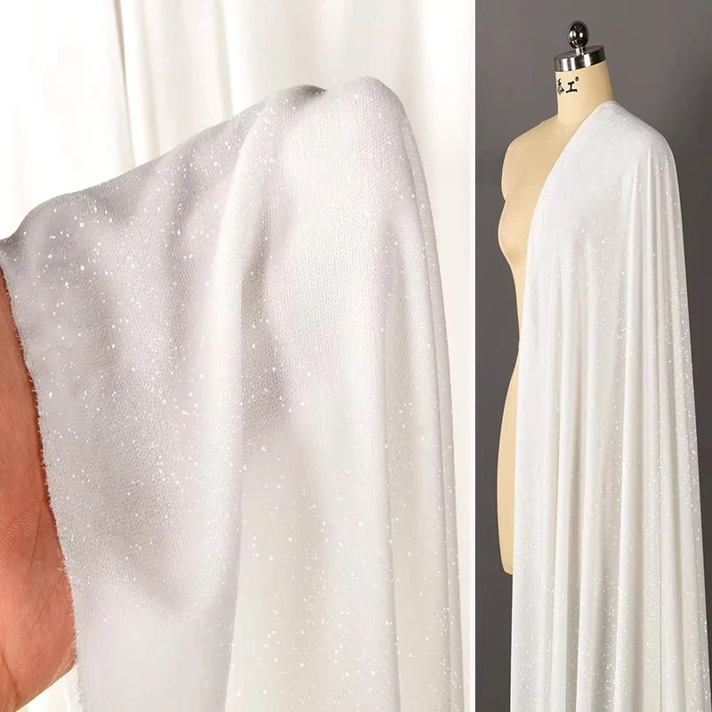 

Белая блестящая бархатная ткань со звездами: тканый неэластичный яркий шелковый корейский бархат для элитных платьев, платьев и дизайнерских тканей