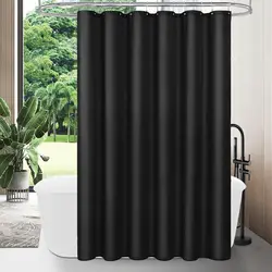 1PC black fabric shower curtain liner, modern bathroom simple shower curtain or liner, tarp and machine washable, 12 plastic hoo