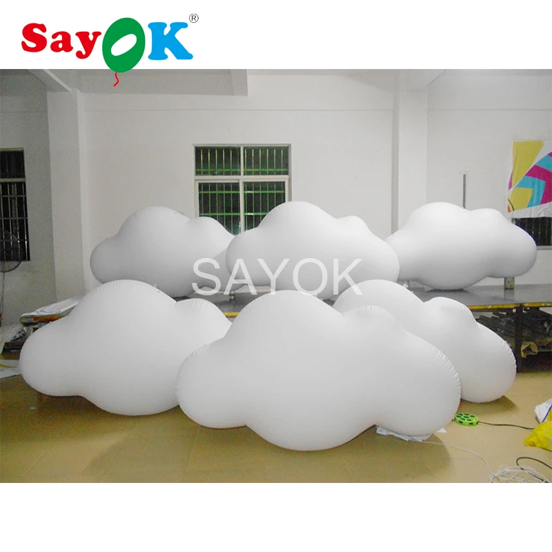 SAYOK 1pc 2m PVC Inflatable Hanging Cloud Balloon w/ Light Inflatable Cloud Model Hanging Decoration for Event Advertising Show