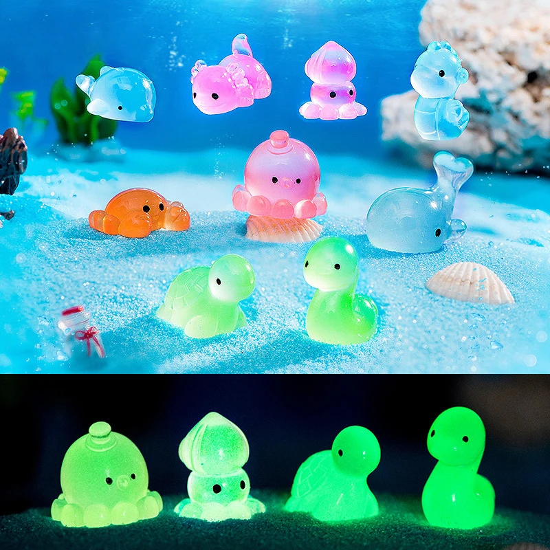 Creative Luminous Turtle Crab Octopus Ornaments Ocean Animals Aquarium Fish Tank Landscape Figurine Home Decorations Gifts