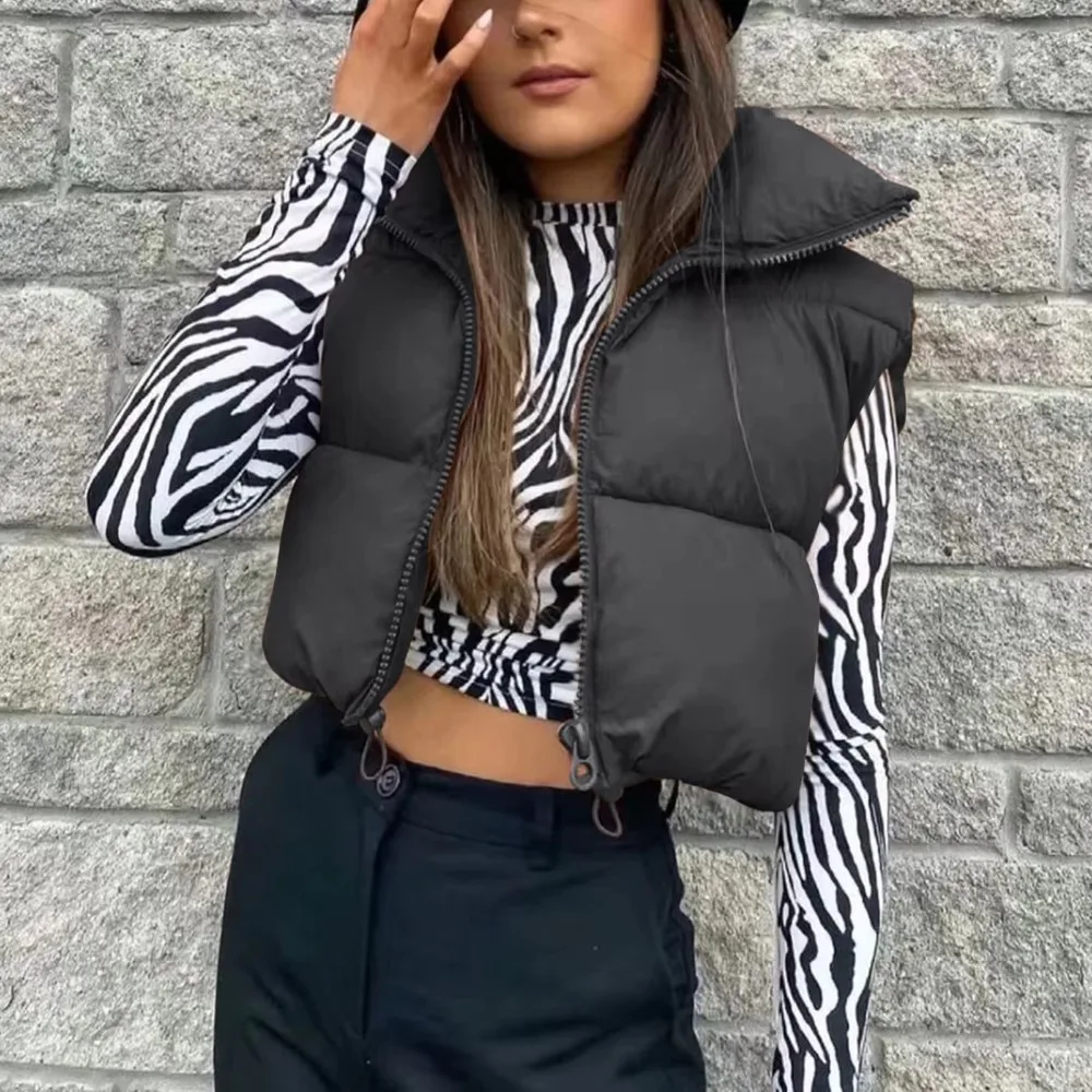 2024 New Autumn Winter Women's Down Vest Short Cotton Sleeveless Quilted Vest Warm Stand-up Collar Outdoor Travel Jacket
