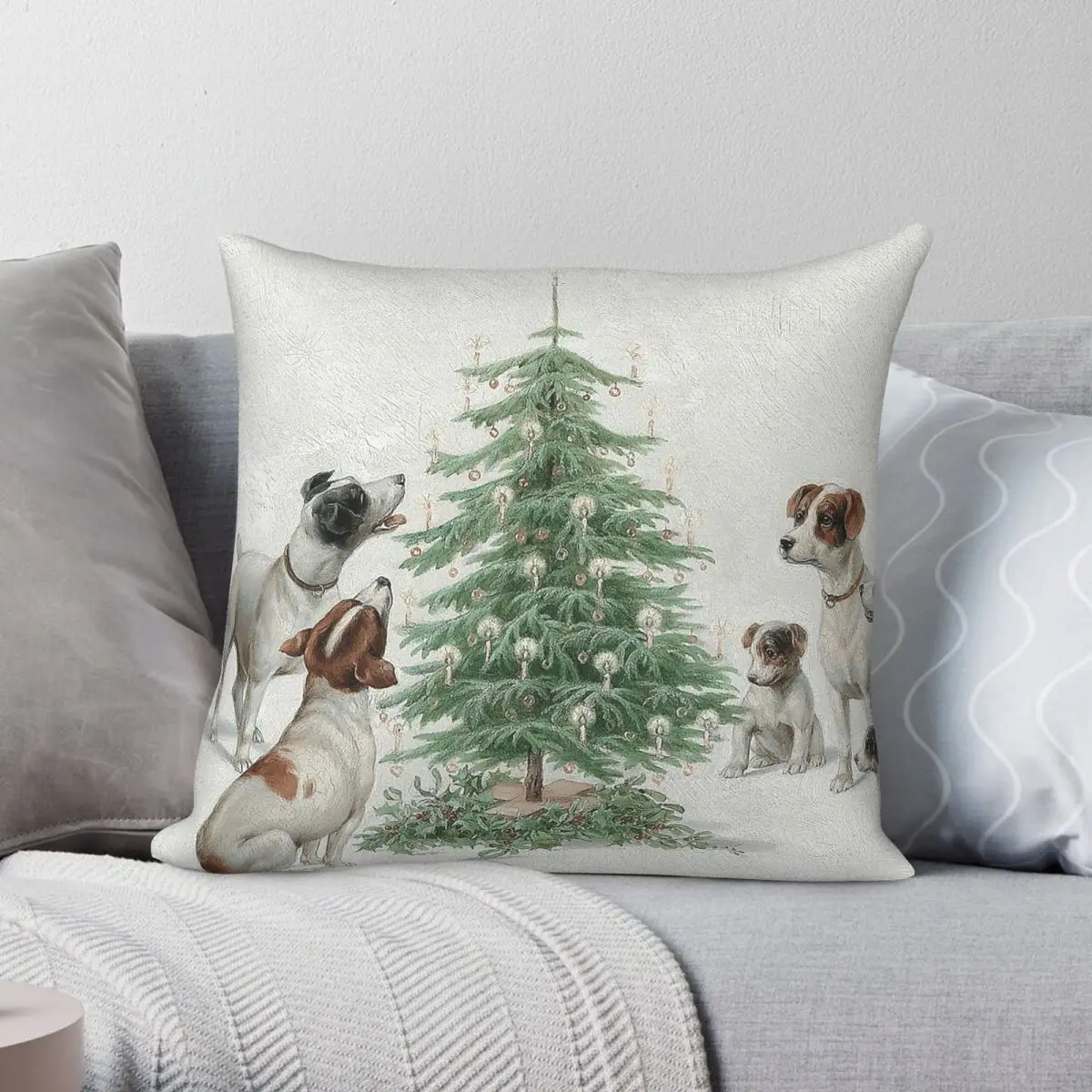 Jack Russell Dogs Christmas Tree Pillowcase Polyester Linen Velvet Pattern Decor Pillow Case Home Cushion Cover Wholesale 45x45