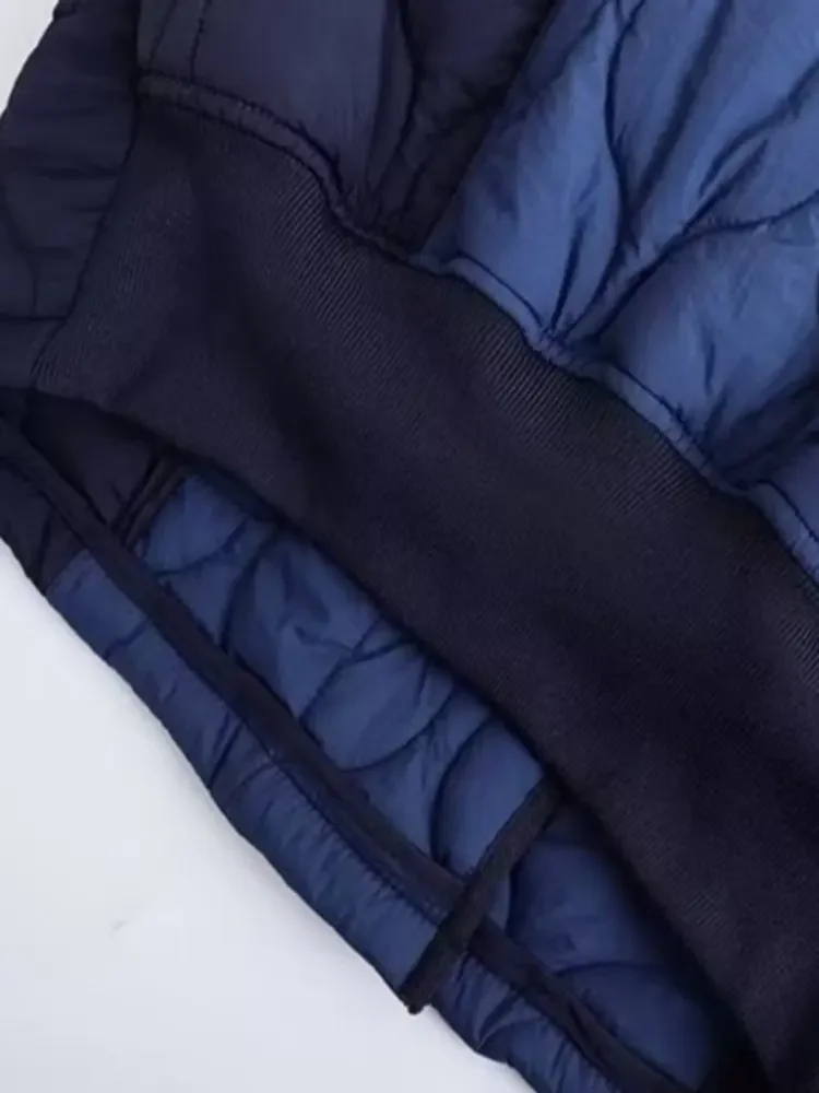 2025 Winter Women's Elegant Warm Loose Patchwork Navy Blue Parkas Coats Female Street Oversized O-neck Padded Thicken Jackets