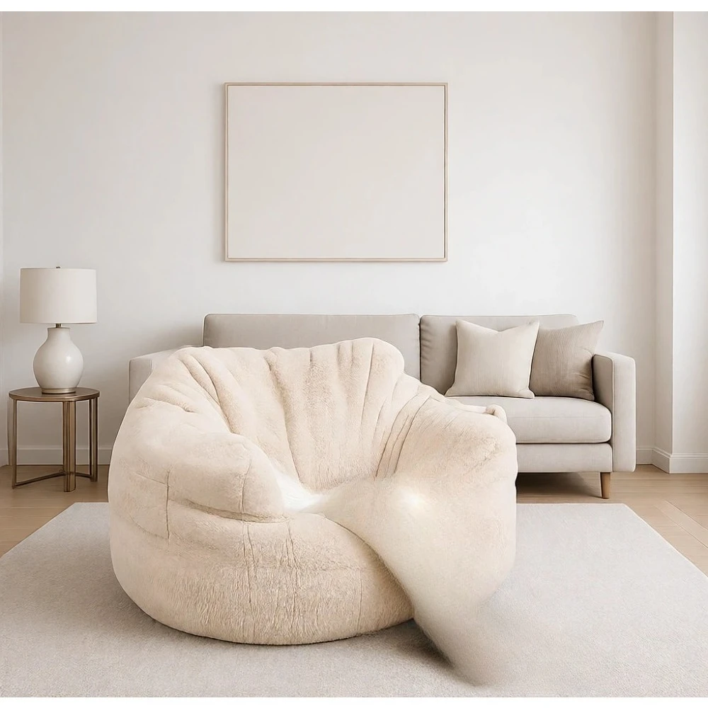 43 Inch Oversized Bean Bag Sofa with Armrests High Density Memory Foam for Living Room Bedroom Beige