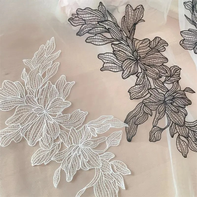 10 Pieces White Silk Embroidery Border Patches, Handmade DIY Bridal Headwear Clothing, Wedding Background Decoration Accessories