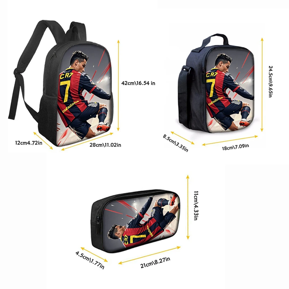 3-Piece CR7 Soccer Star Pattern Backpack Set – Large-Capacity Casual Backpack with Matching Clutch & Tote Bag, Perfect for Daily