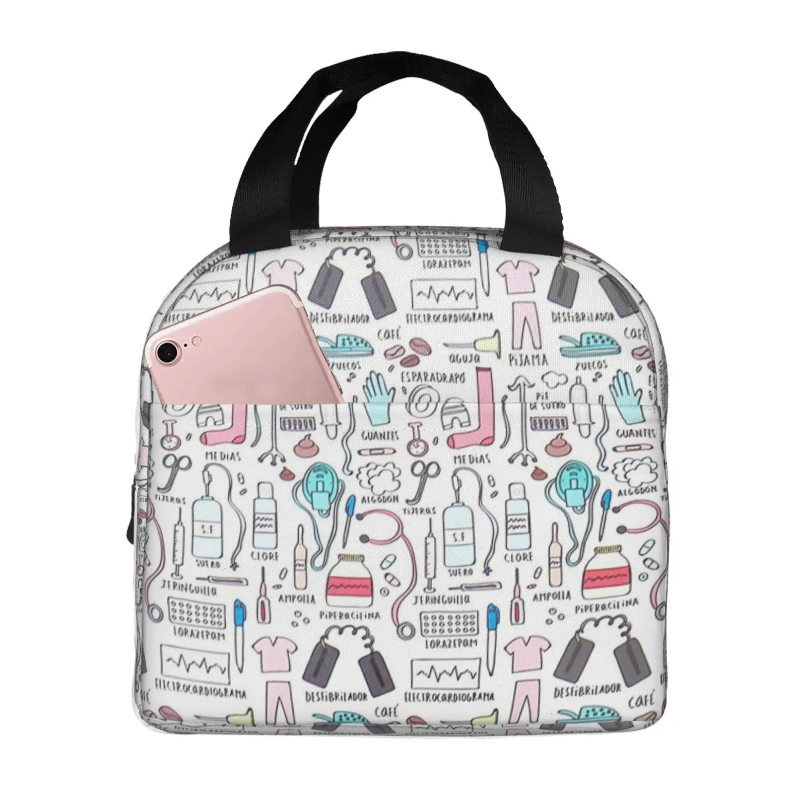 Medical Supply Line Art Lunch Tote Bag Reusable Insulated Cooler Bag Lunch Bag for Hospital Staff Work and Picnic