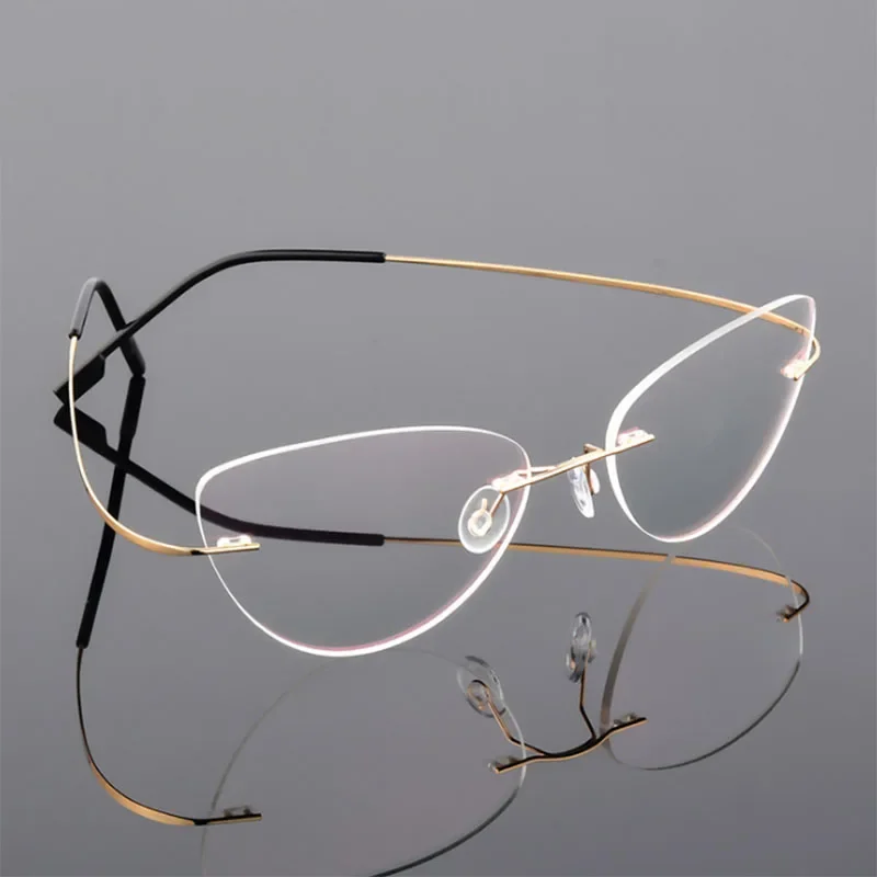 

Cat Eyes Titanium Alloy Rimless Glasses Men Ultralight Eyeglasses Women Frameless Eyewear Optical Myopia -0.5 -1.0 -1.5 to -6.0