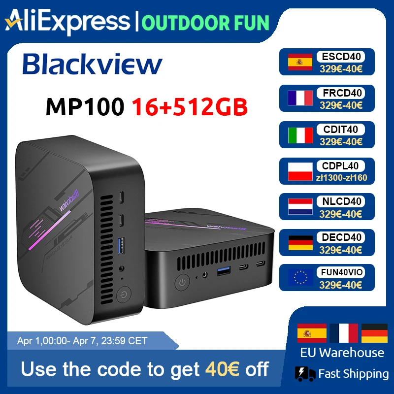 Blackview MP100 NUEVO Mini PC AMD Ryzen 5 7430U Windows 11 6 Núcleos 12 Hilos 16GB DDR4 512GB SSD WiFi 6 Mini Ordenador PC BT5.2