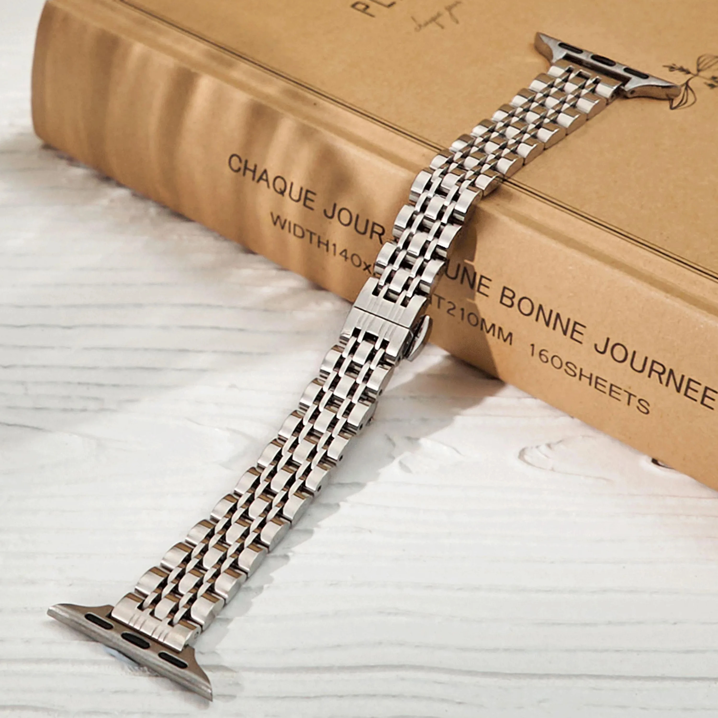 Schlankes Damen-Uhrenarmband aus Edelstahl und Metall für Apple Watch 38/40/41 mm, 42/44/45/46/49 mm, geeignet für iWatch-Serie SE987654321 – Detail 8