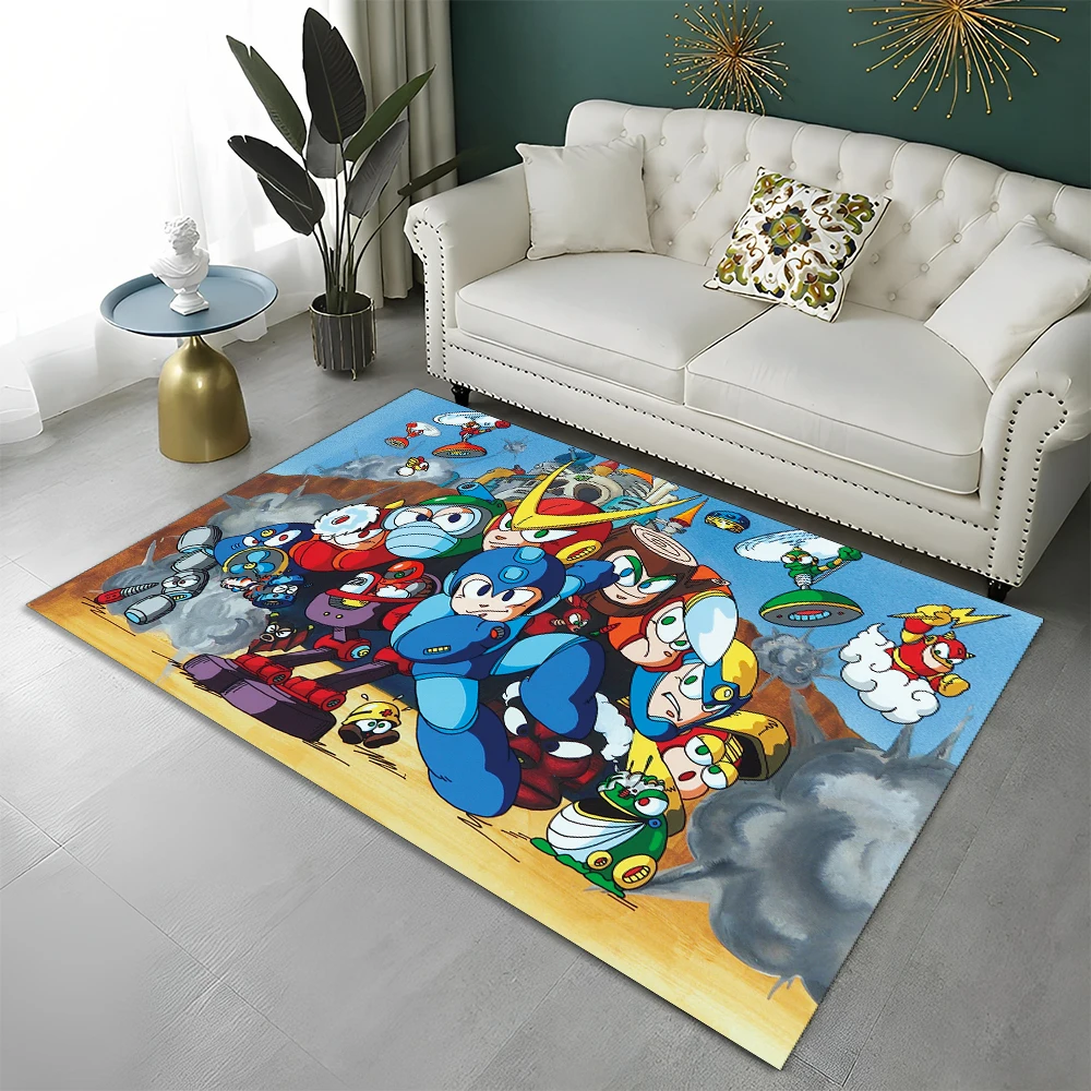 Retro Games Megaman Rockman Cartoon Carpet Rug for Home Living Room Bedroom Sofa Doormat Decor,Child Area Rug Non-slip Floor Mat