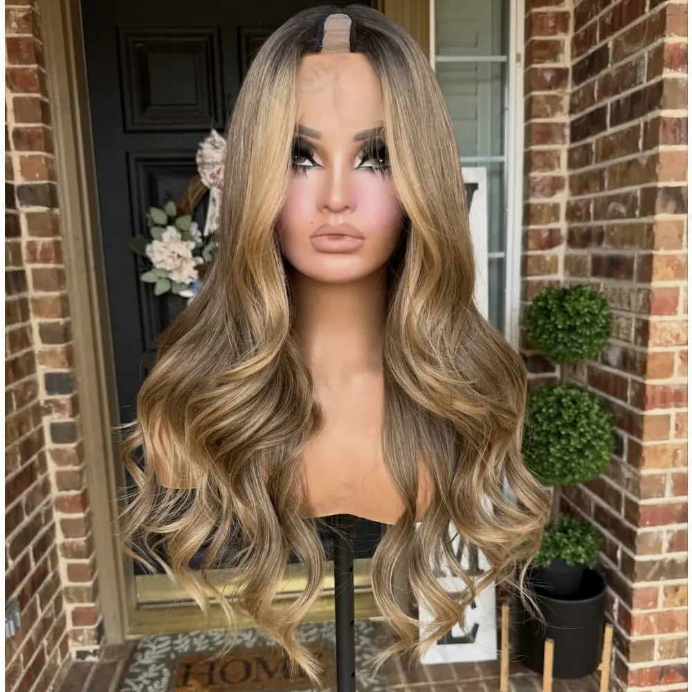 

Парик из европейских волос с эффектом омбре Dark Roots, свободная волна, без клея, U-образная основа, полностью машинная работа, с заколками, 1x4, из натуральных человеческих волос, для женщин