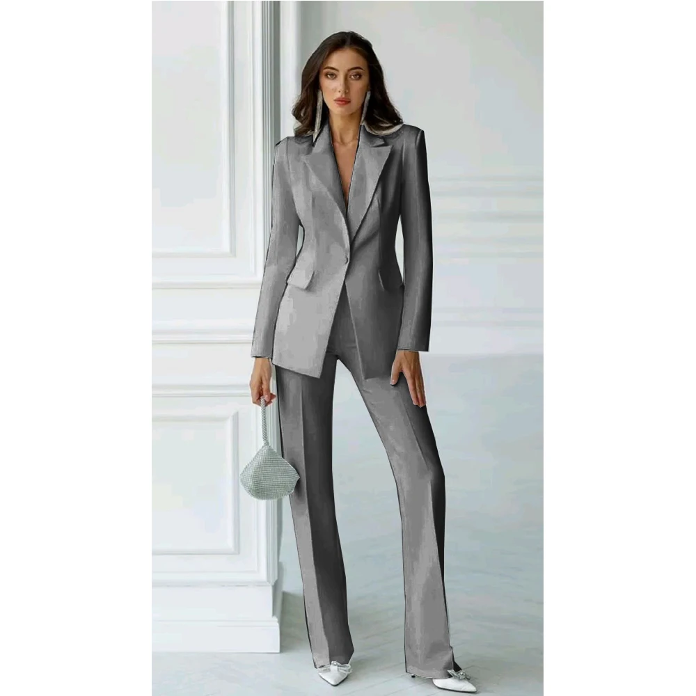 Elegant Commuting and Workplace Wear Women Winter Suits Women\'s Solid Color Serge Two-piece Set Groups of Pant Sets Party Suit