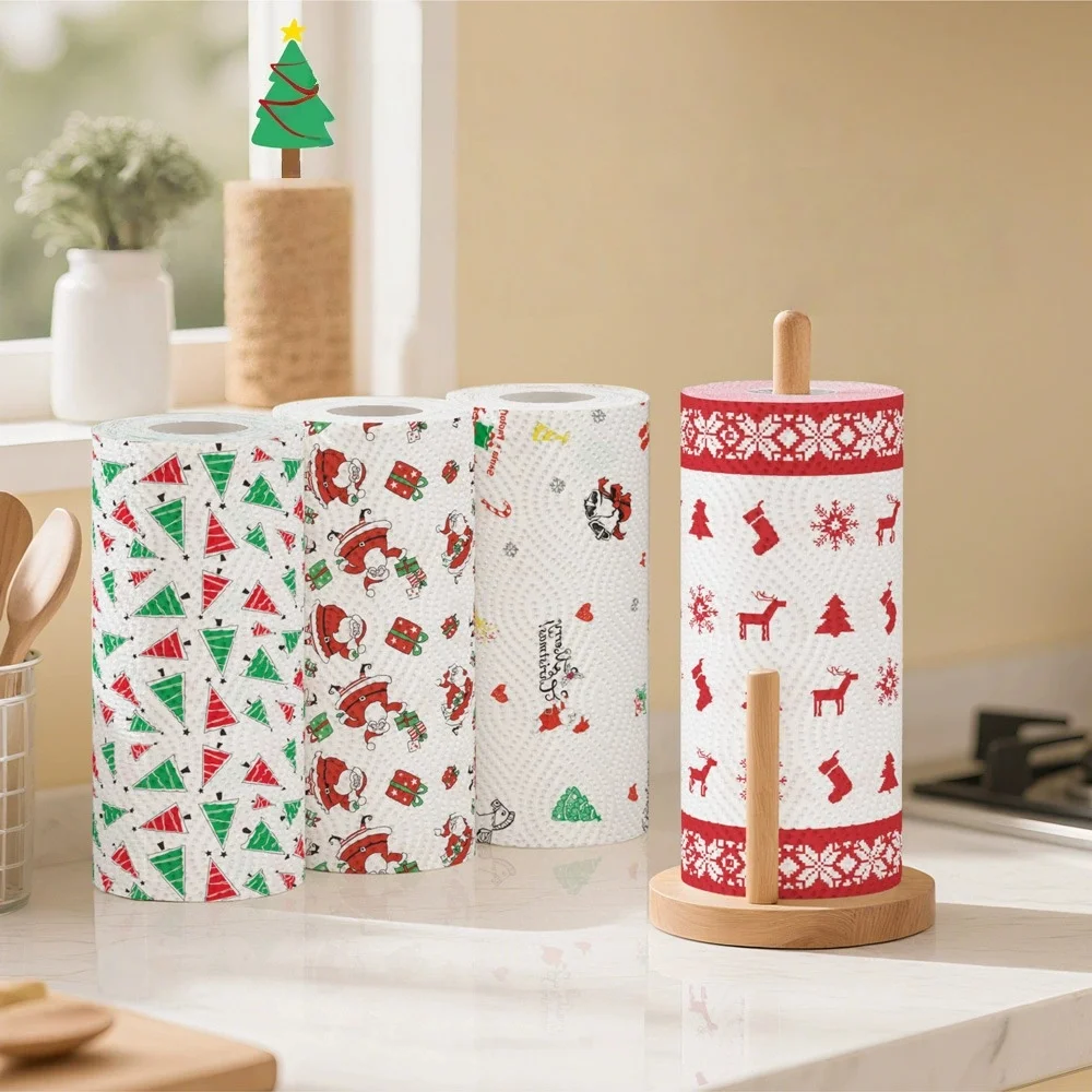Christmas Paper Towels for Kitchen, Disposable Christmas Print Paper Towel Rolls, Highly Absorbent Hand Towels for Holiday