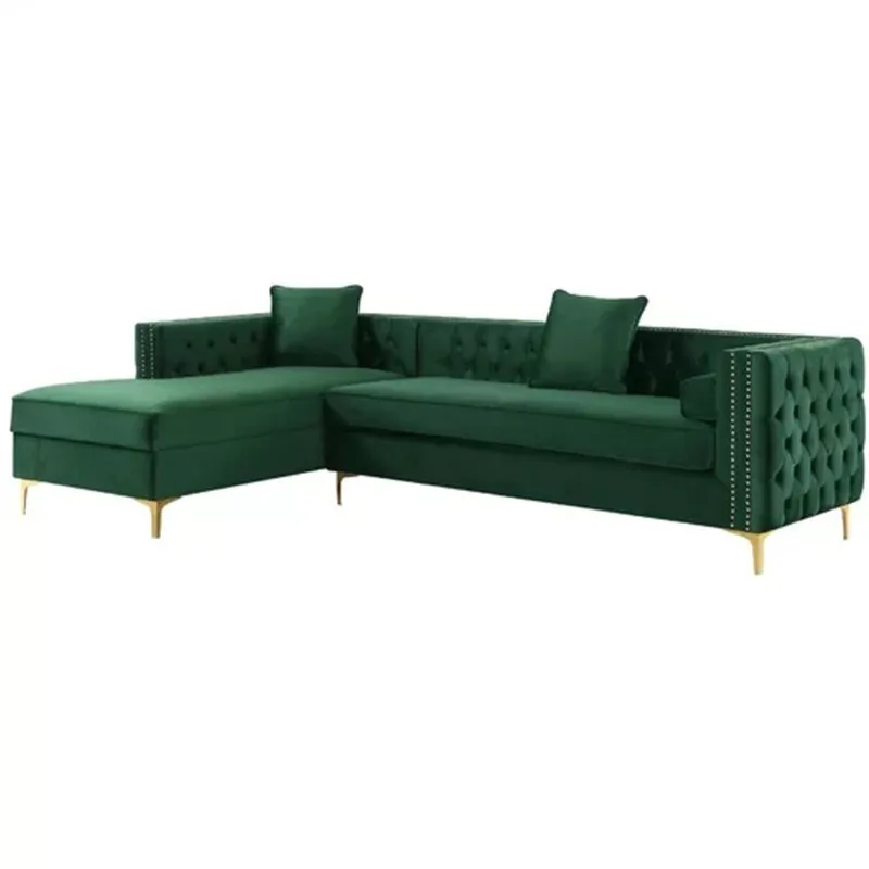 

Dark green velvet fabric corner sofa combination living room princess sofa