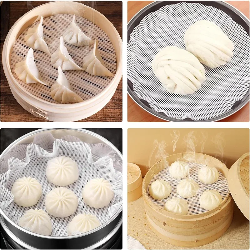 5/10Pcs Reusable Silicone Non-Stick Steamer Liners, 8/19/20 Inch Round Steaming Mat for Bamboo Steamer, Heat Resistant Kitchen
