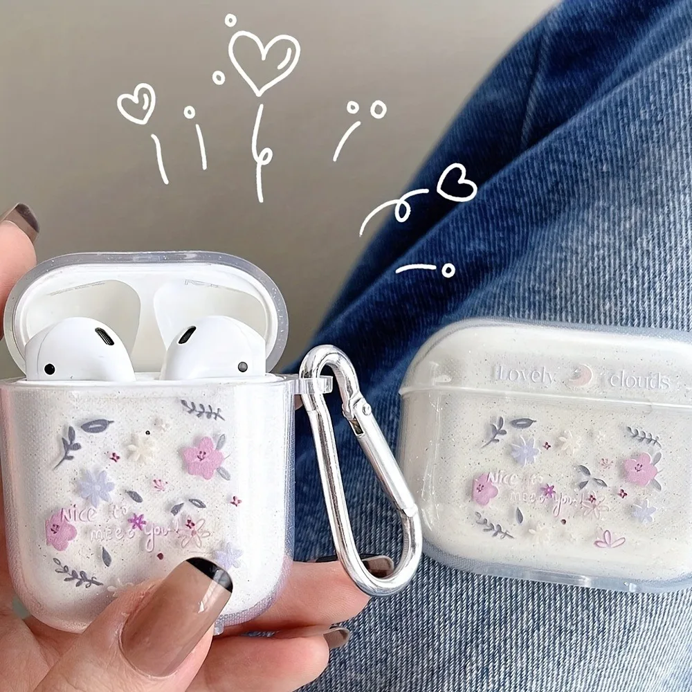 

For AirPods 3/4 Case Glitter Shiny Silicone Soft Cover For AirPods Pro/Pro2 Simple Floral Pattern Earphone Protector Cover