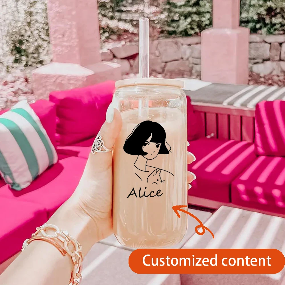 Personalisierte Cartoon-Glasbecher, Valentinstagsgeschenke mit individuellen Namen, Kaffeetassen, Milchbecher, Feiertagsgeschenke für Sie.