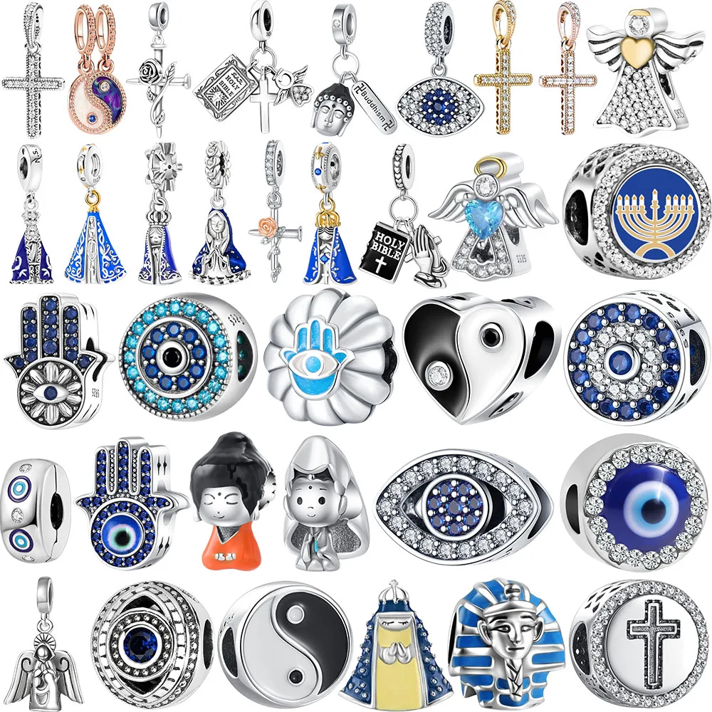 925 Silver Bible Cross Angel Religion Eight Diagrams Charms Pendant Fit Silver 925 Original Bracelet Necklace DIY Jewelry Making