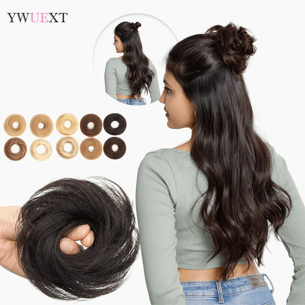 Sanggul Rambut Asli, Sanggul Rambut Alami, Kuncir Rambut Donut untuk Wanita, Potongan Rambut Rapi, Mini Scrunchie Karet, Wig Donut, Aksesoris Rambut