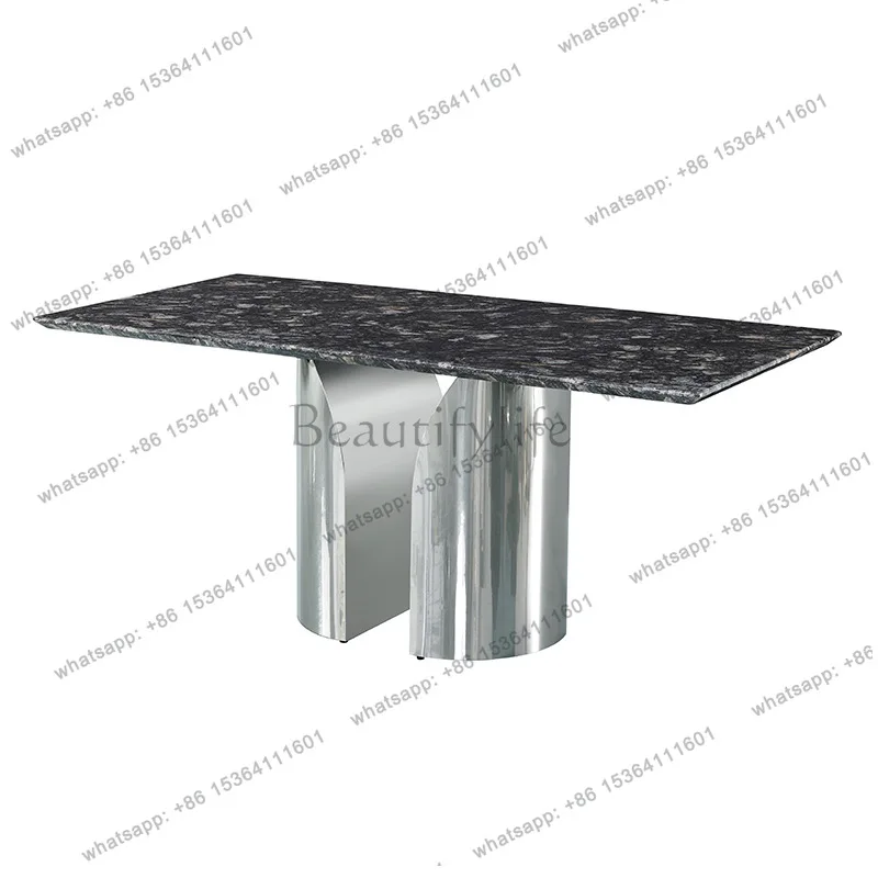 Italian minimalist rock slab dining table stainless steel light luxury industrial style rectangular modern simplicity