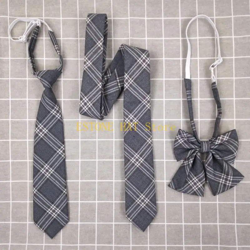 49MF College Bows Ties for Students Female Male Checked Bowties JK Neckties