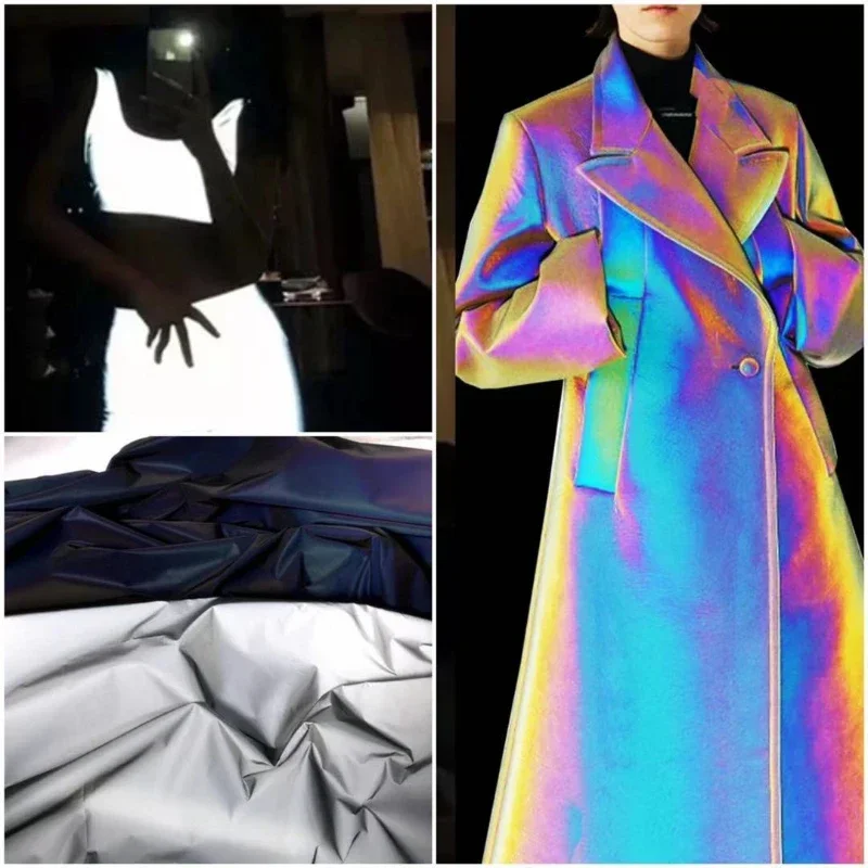 Reflective Fabric Illusion Flashing Warning Designer Clothing Wholesale Cloth for Diy Sewing Apparel Material